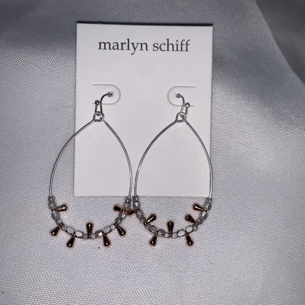 Marlyn Schiff Mareka Earrings teardrop-shaped silver pieces with a hook closure